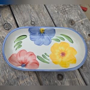 Vitantonio Italy Hand Painted Floral Oval Ceramic Platter